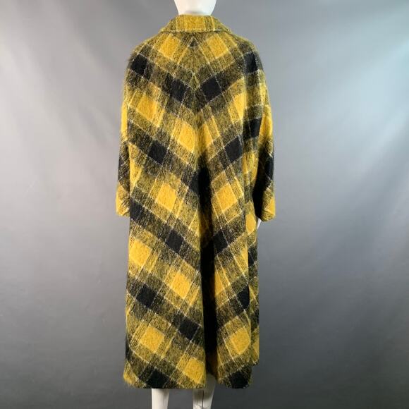 RED VALENTINO Size M Yellow Black Wool Blend Plaid 3/4 Sleeves Coat - Picture 3 of 6